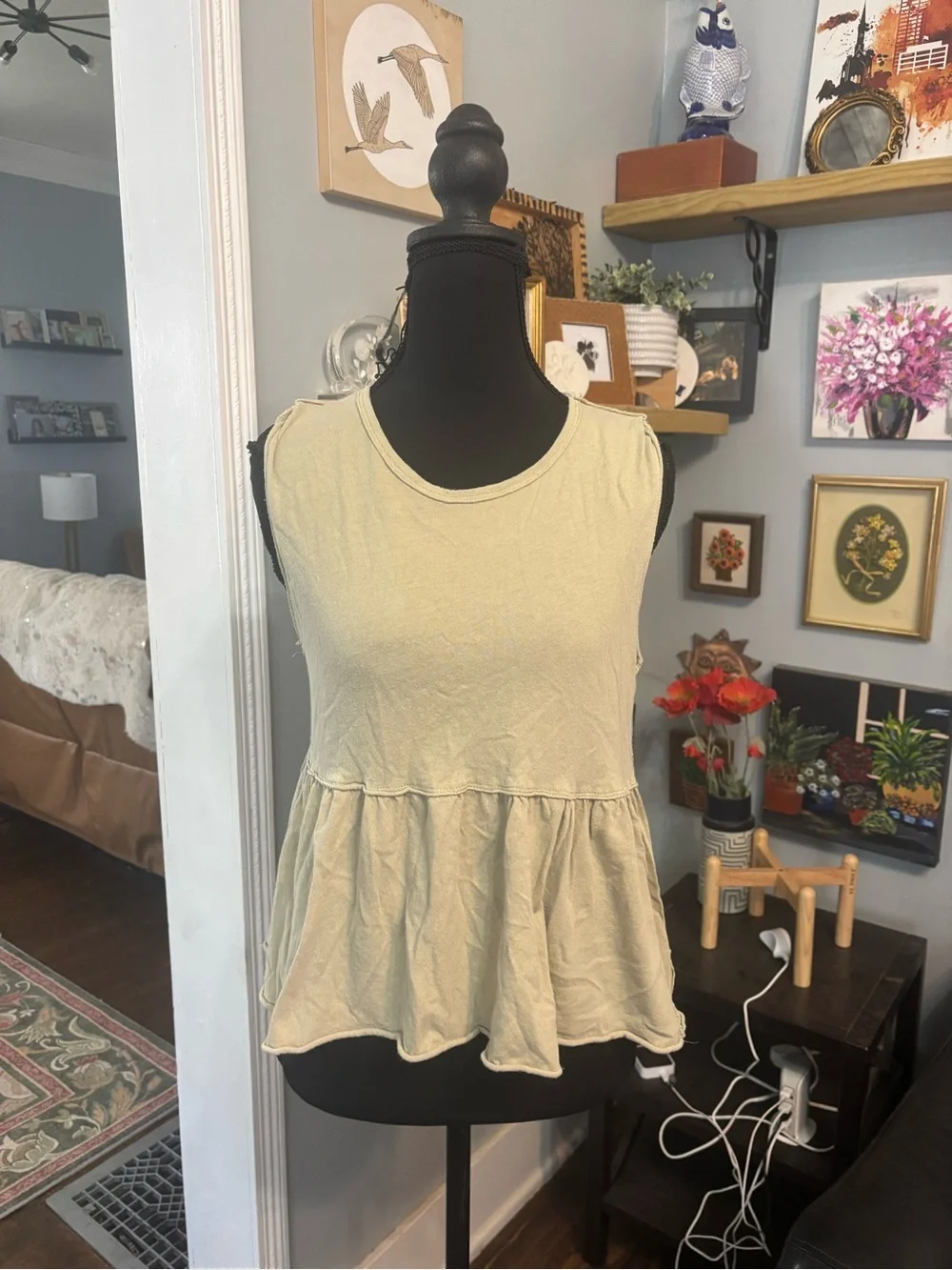 Free people anytime tank top peplum babydoll XS boho light green